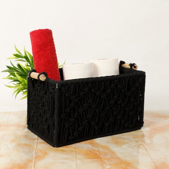 Macrame Wireframe Shelf Basket, Black, Small - Picture 4 of 7